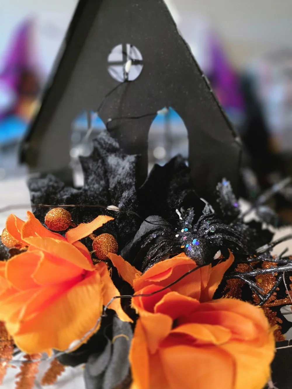 Martha Stewart Halloween Orange & Black Haunterhouse Floral Decor With Lights